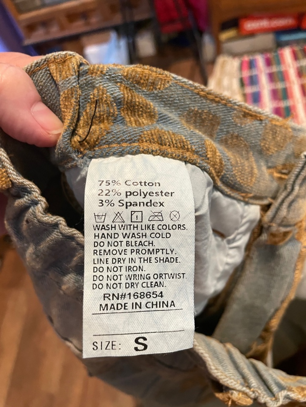 Wide Leg Floral Print Jeans - Gold on Light Blue - Picture 3 of 5